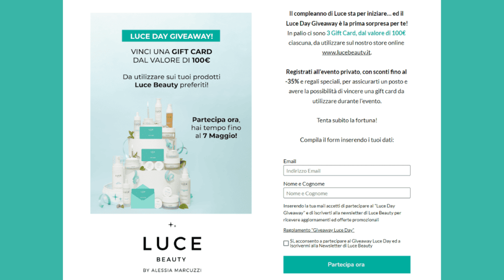 LUCE BEAUTY Concorso gratuito ad estrazione finale