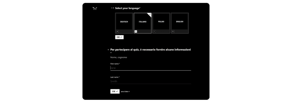 Form partecipazione Concorso a premi internazionale di Salewa